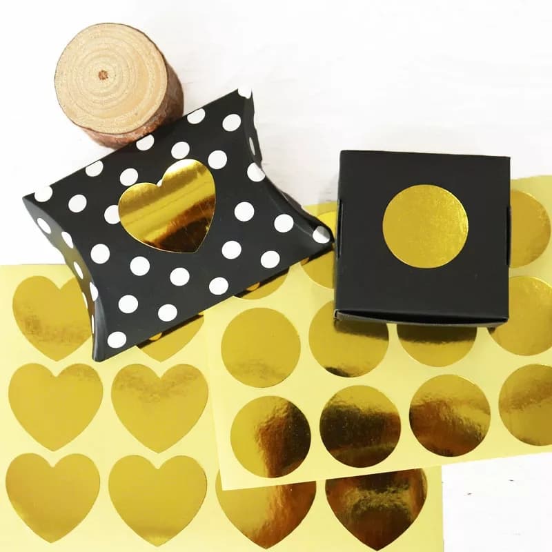 50pcs Golden Seal Sticker Round Heart Paper Label Adhesive Gift Seal Sticke