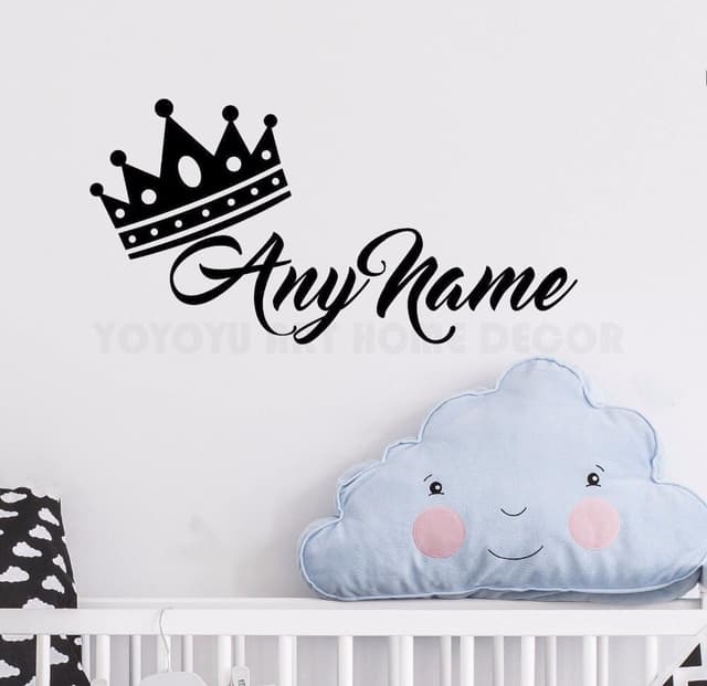 Personalized Name Princess Crown Wall Sticker Customade Prince Name Bedroom
