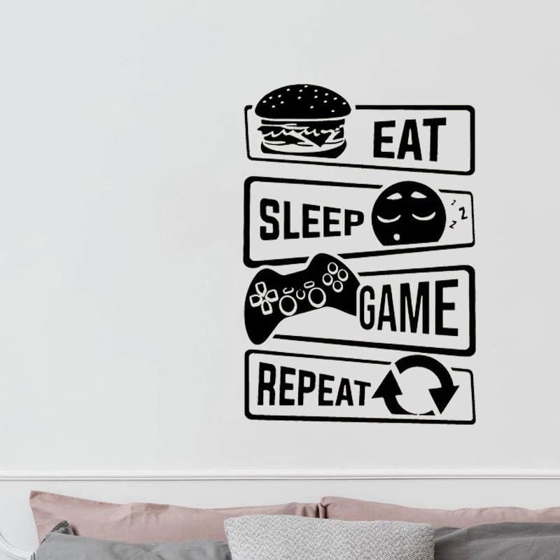 Eat Sleep Game Repeat Gaming Zone Wall Sticker Vinyl Art Home Decor Kids Ro